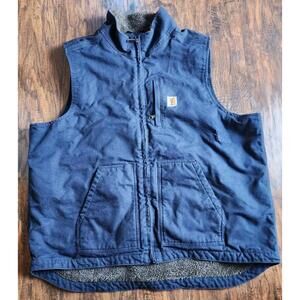 Carhartt Men's XL Tall Loose Fit Duck Sherpa Lined Mock Neck Vest Blue OV4277-M